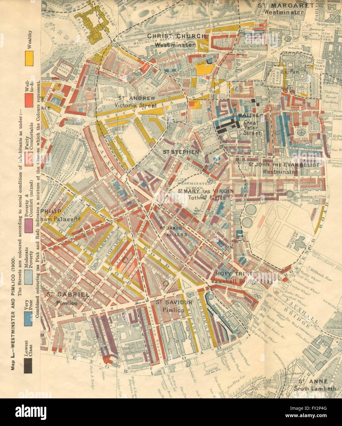 CHARLES BOOTH POVERTÀ MAPPA: Westminster Pimlico Victoria, 1902 Foto Stock