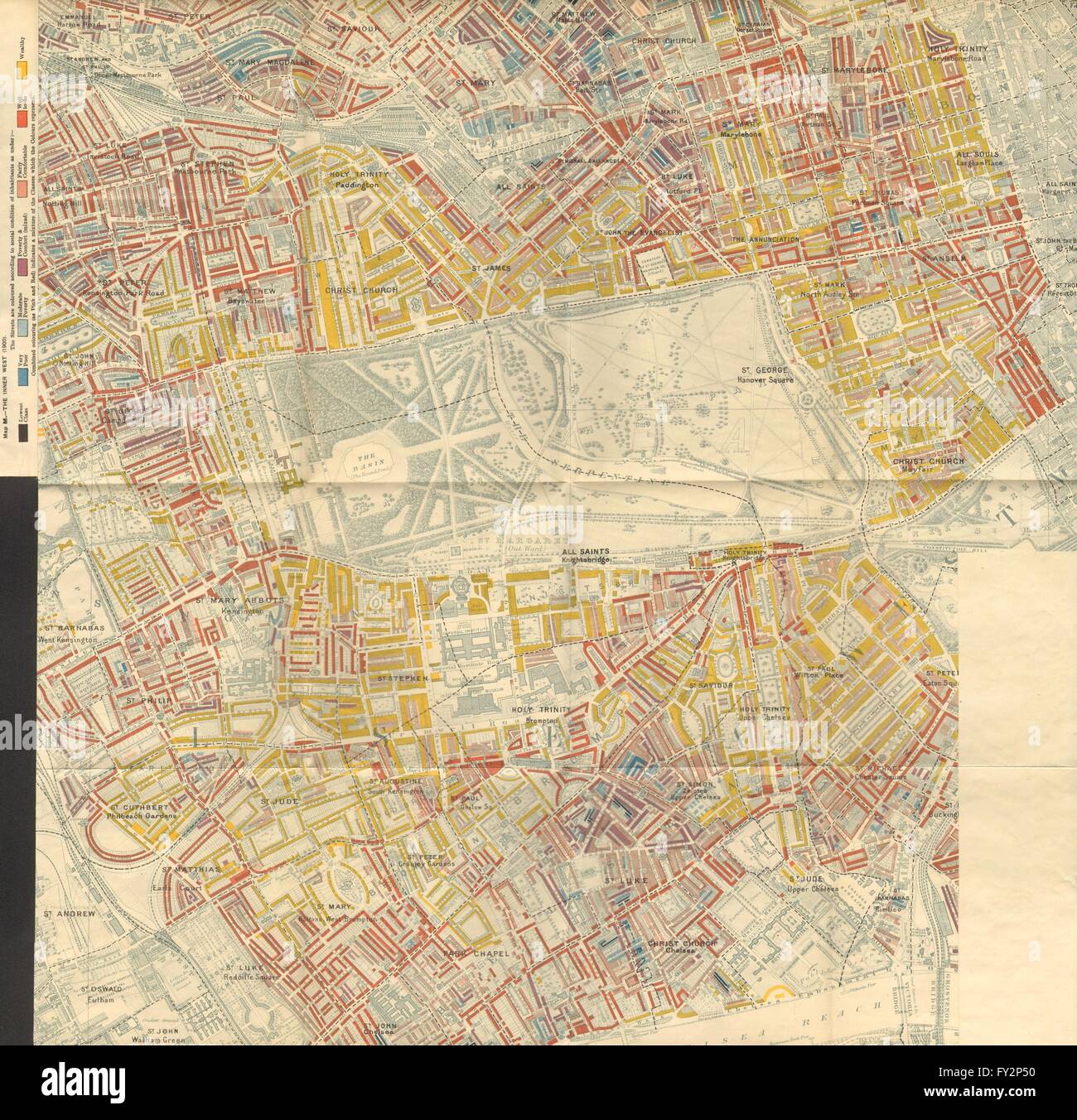 La povertà mappa:Marylebone Mayfair Bayswater Chelsea Kensington Notting Hill 1902 Foto Stock