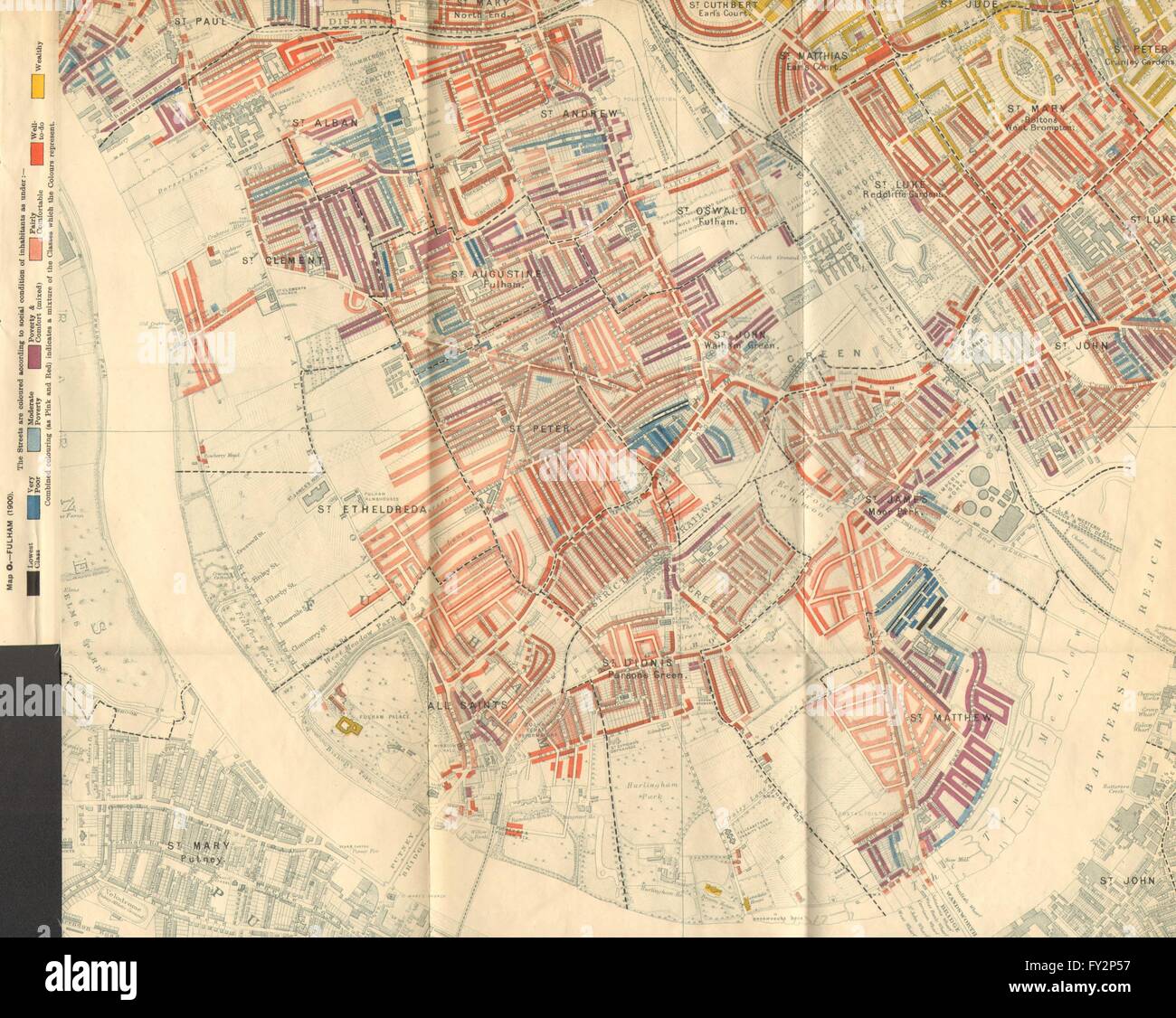 FULHAM: Stand povertà Mappa. Earl's Court West Brompton S Chelsea Kensington 1902 Foto Stock