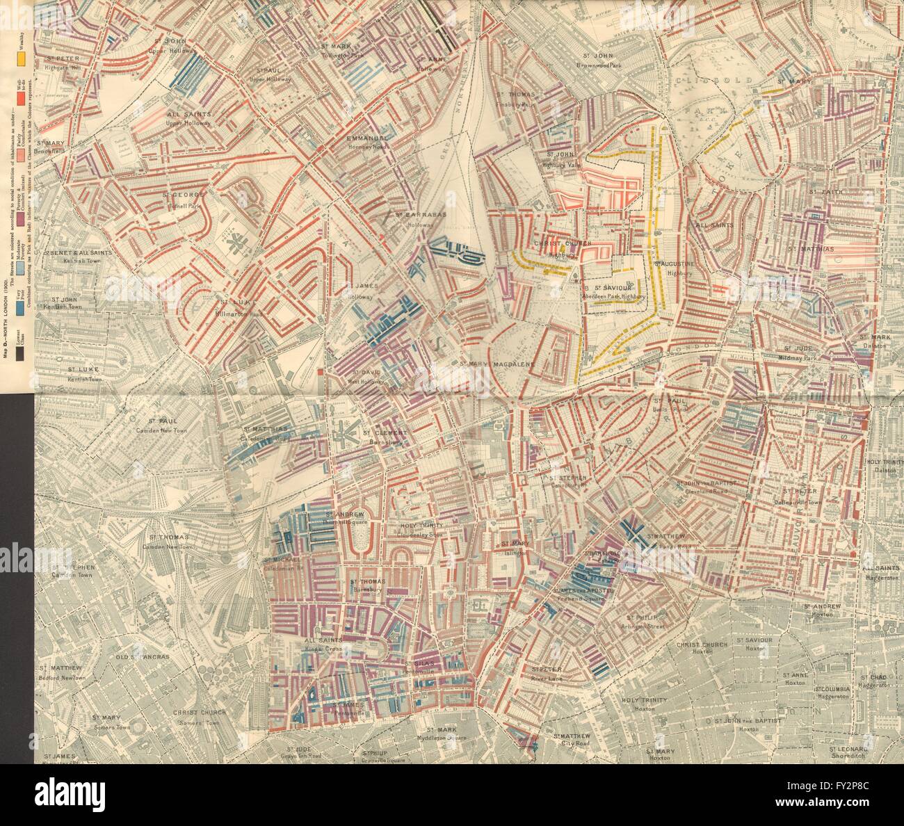 ISLINGTON: Charles Booth povertà mappa:Barnsbury Highbury Holloway Tufnell PK 1902 Foto Stock