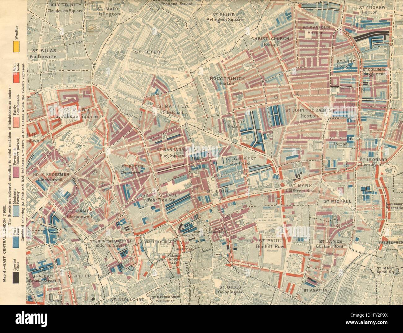 HOXTON CLERKENWELL: Charles Booth povertà mappa:Old Street di San Luca di Finsbury 1902 Foto Stock