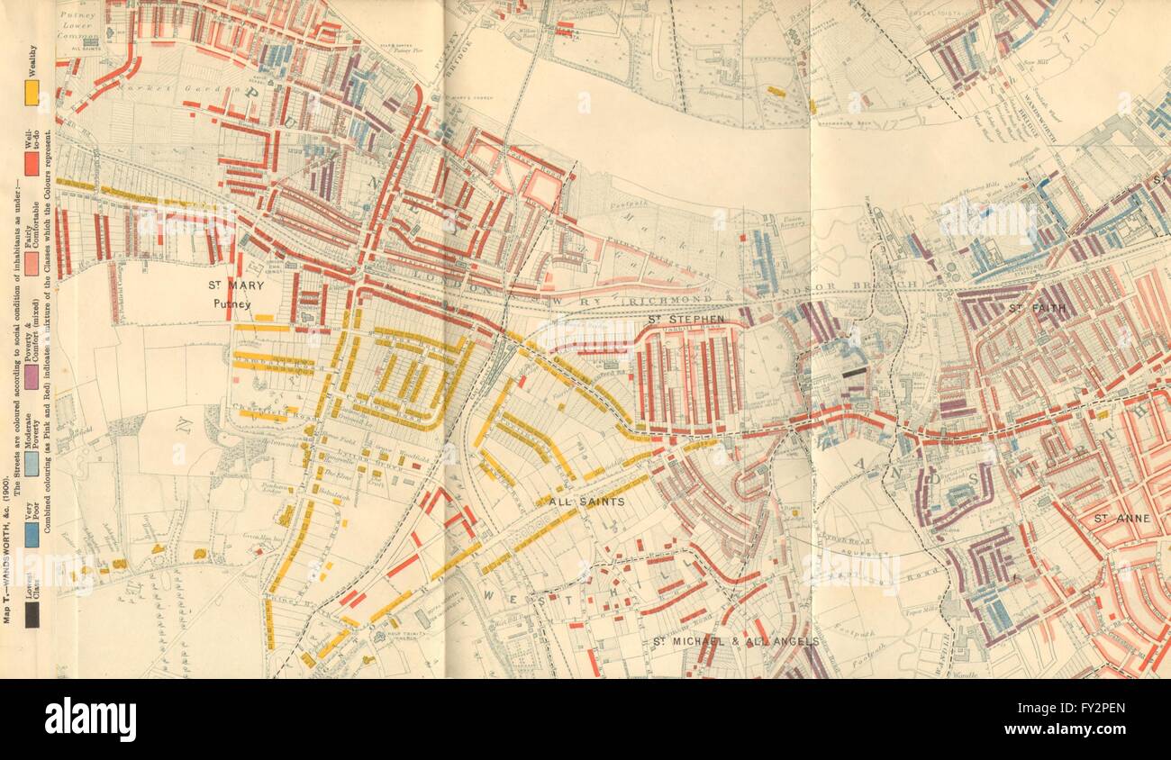 WANDSWORTH / PUTNEY: Charles Booth mappa della povertà. Hurlingham park. West Hill 1902 Foto Stock