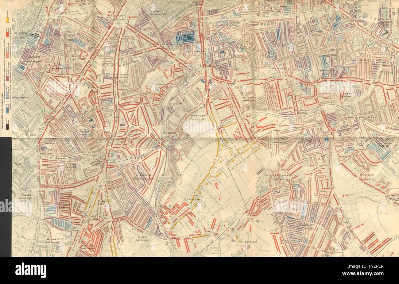 SOUTHWARK: Charles Booth povertà mappa: Dulwich Camberwell Peckham Brixton 1902 Foto Stock