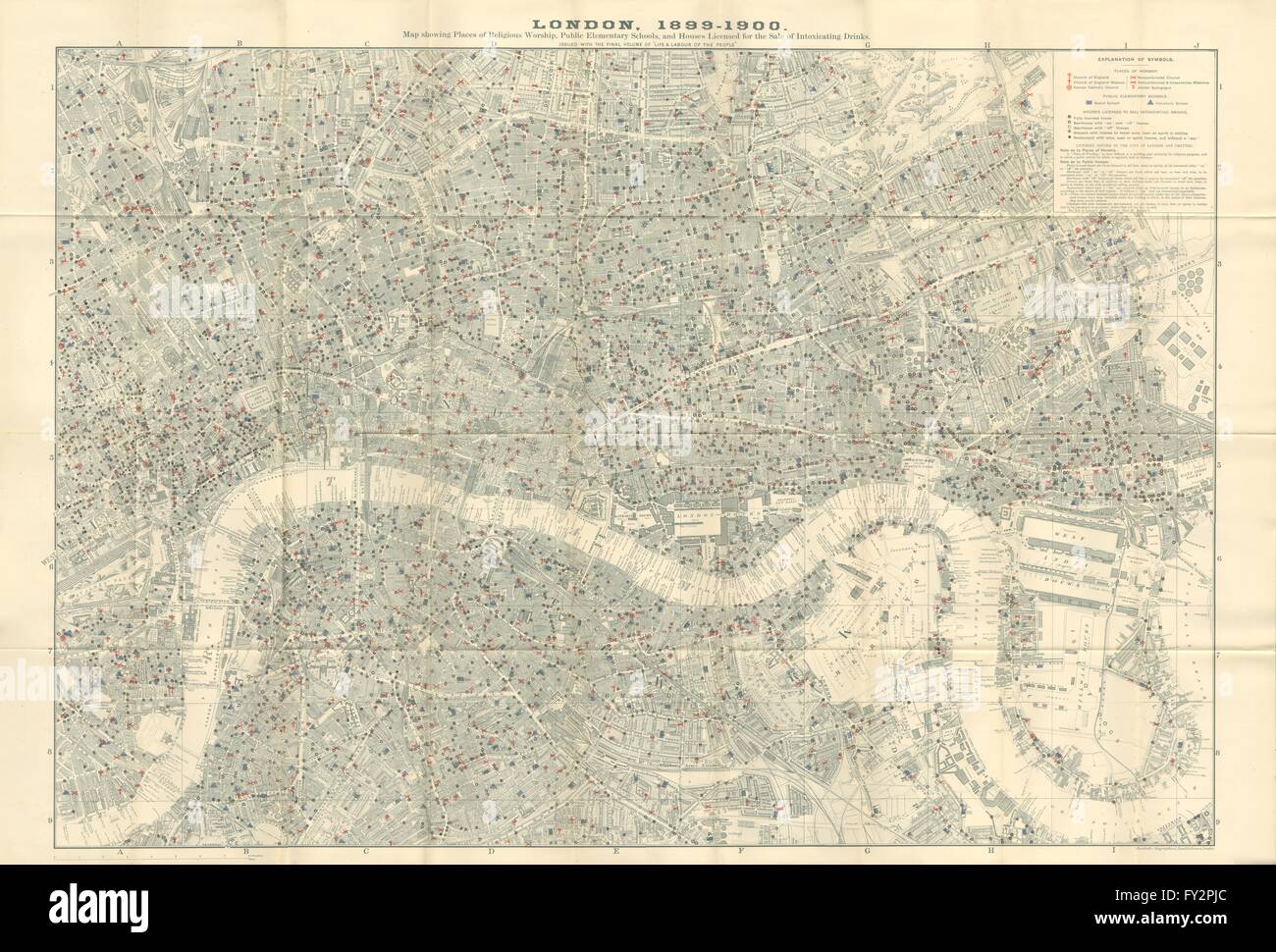 CHARLES BOOTH LONDRA MAPPA: Pub Ristoranti scuole chiese sinagoghe, 1902 Foto Stock