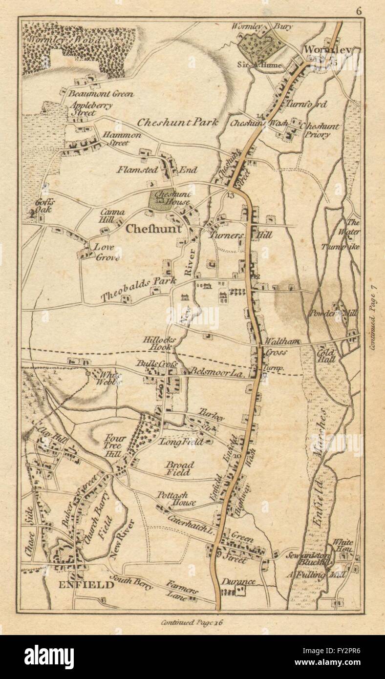 ENFIELD: Cheshunt, Waltham Cross, Waltham Abbey, Wormley, Goff di rovere, 1786 Mappa Foto Stock