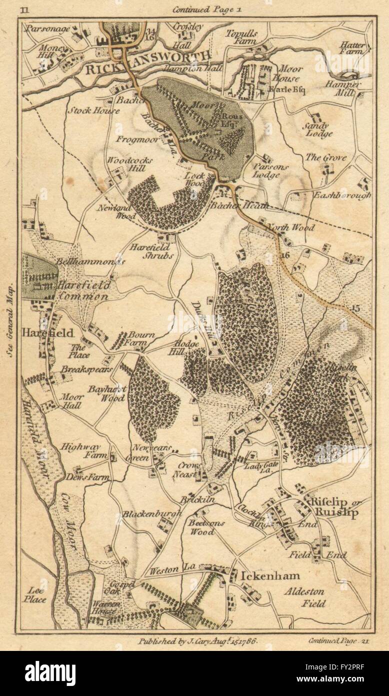 RUISLIP: Rickmansworth,Harefield,Ickenham,Northwood,Denham,Northolt, 1786 Mappa Foto Stock