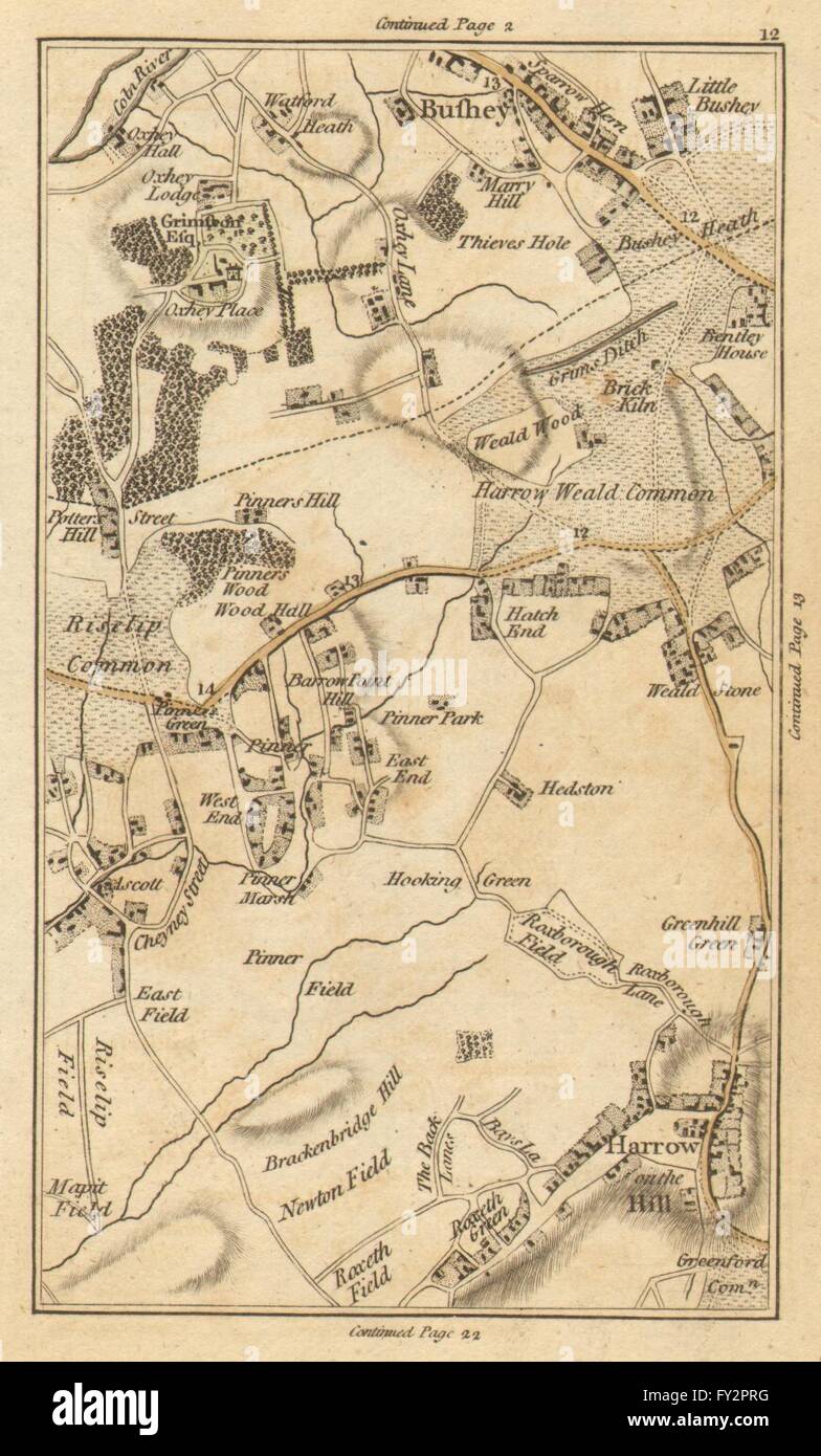 HARROW: Bushey,Pinner,Harrow sulla collina,Oxhey,Wealdstone,Berlina fine 1786 mappa Foto Stock