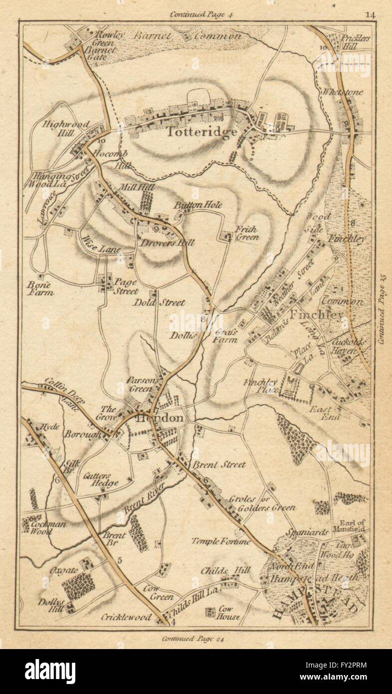 HENDON:Totteridge,Finchley,Hampstead,Cricklewood,Golders Green,Barnet, 1786 Mappa Foto Stock