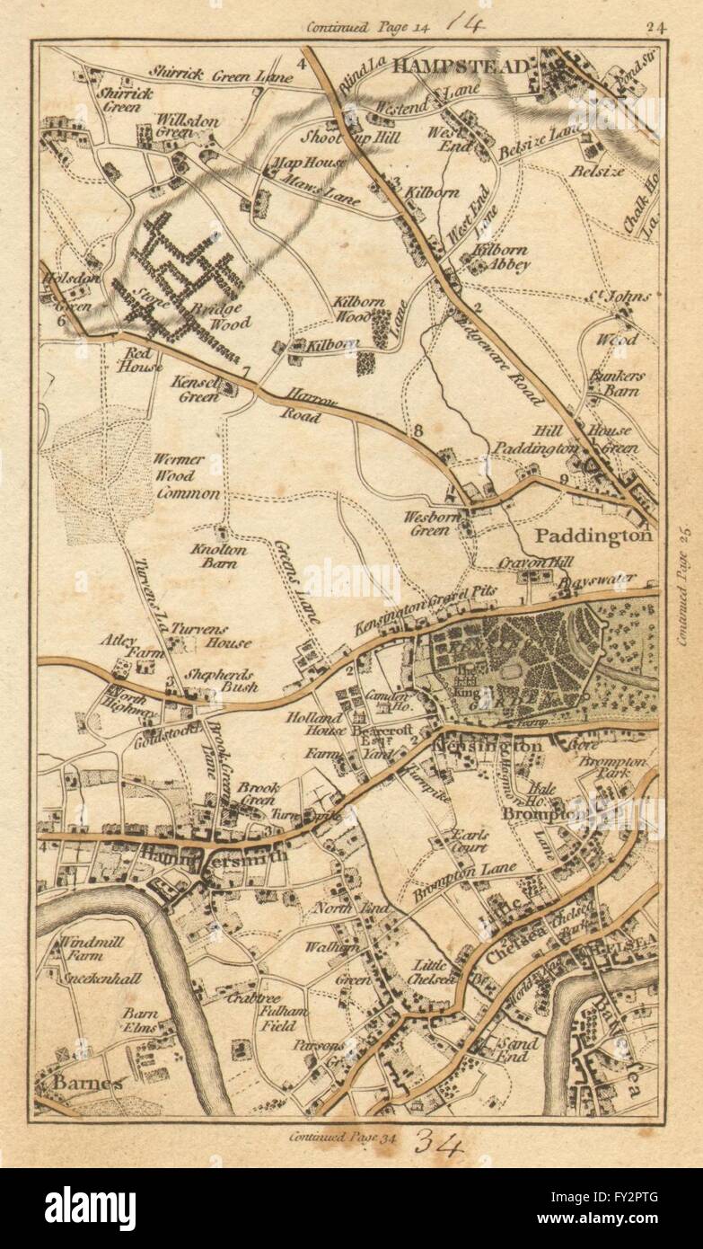 W LONDON:Kensington,Chelsea,Hammersmith,Battersea,Hampstead,Willesden, 1786 Mappa Foto Stock