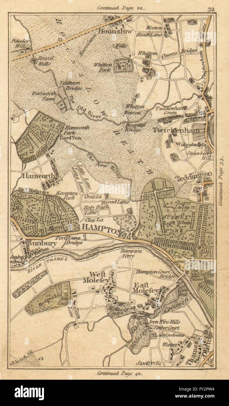 HOUNSLOW:Twickenham,Teddington,Hanworth,Hampton,Molesey,Thames Ditton, 1786 Mappa Foto Stock