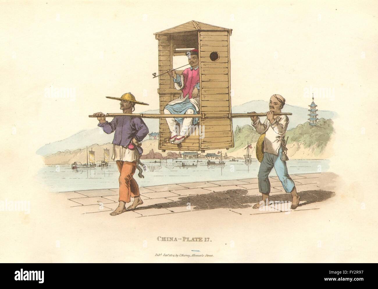 Cina. Un comune portantina. Tubo di fumo. ALEXANDER , antica stampa 1814 Foto Stock