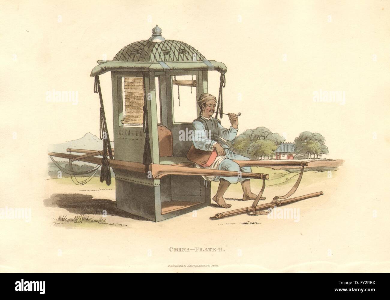 Cina. Una portantina. Presidente con una berlina. ALEXANDER , antica stampa 1814 Foto Stock