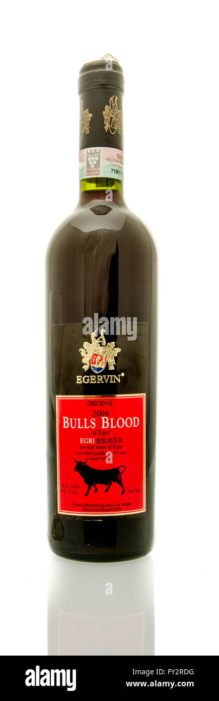 Winneconne, WI - 16 Marzo 2016: una bottiglia di vino Egervin in secco sapore rosso su sfondo bianco. Foto Stock