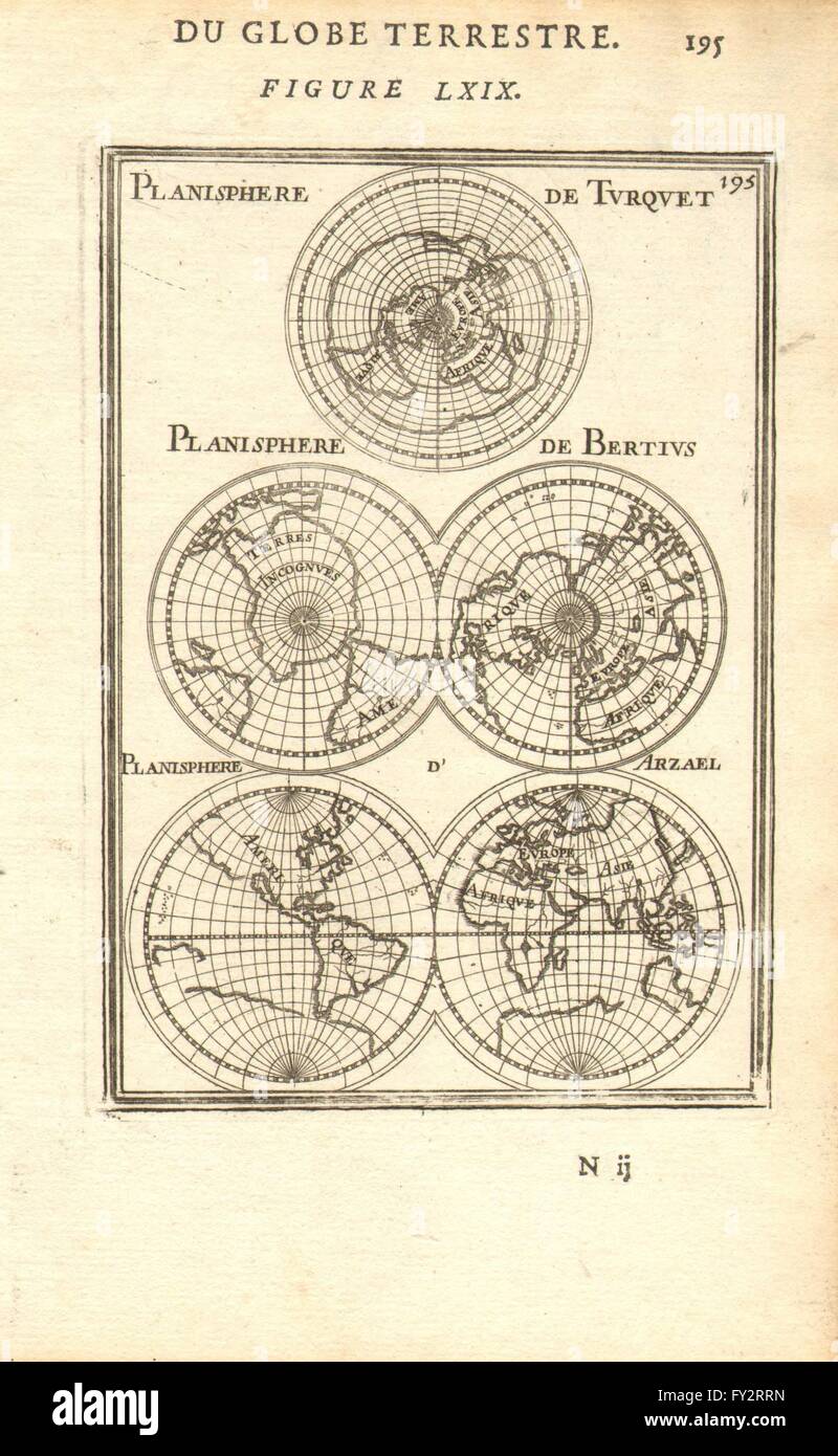 Planisfero mondiale:Turquet Bertius Arzael. Isola della California. MALLET, 1683 Mappa Foto Stock