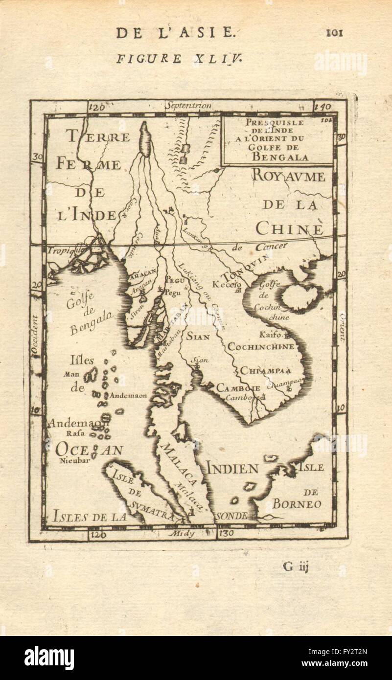 Indocina: Siam Cambogia Cocincina Tonkin Birmania Malaya. MALLET, 1683 mappa vecchia Foto Stock