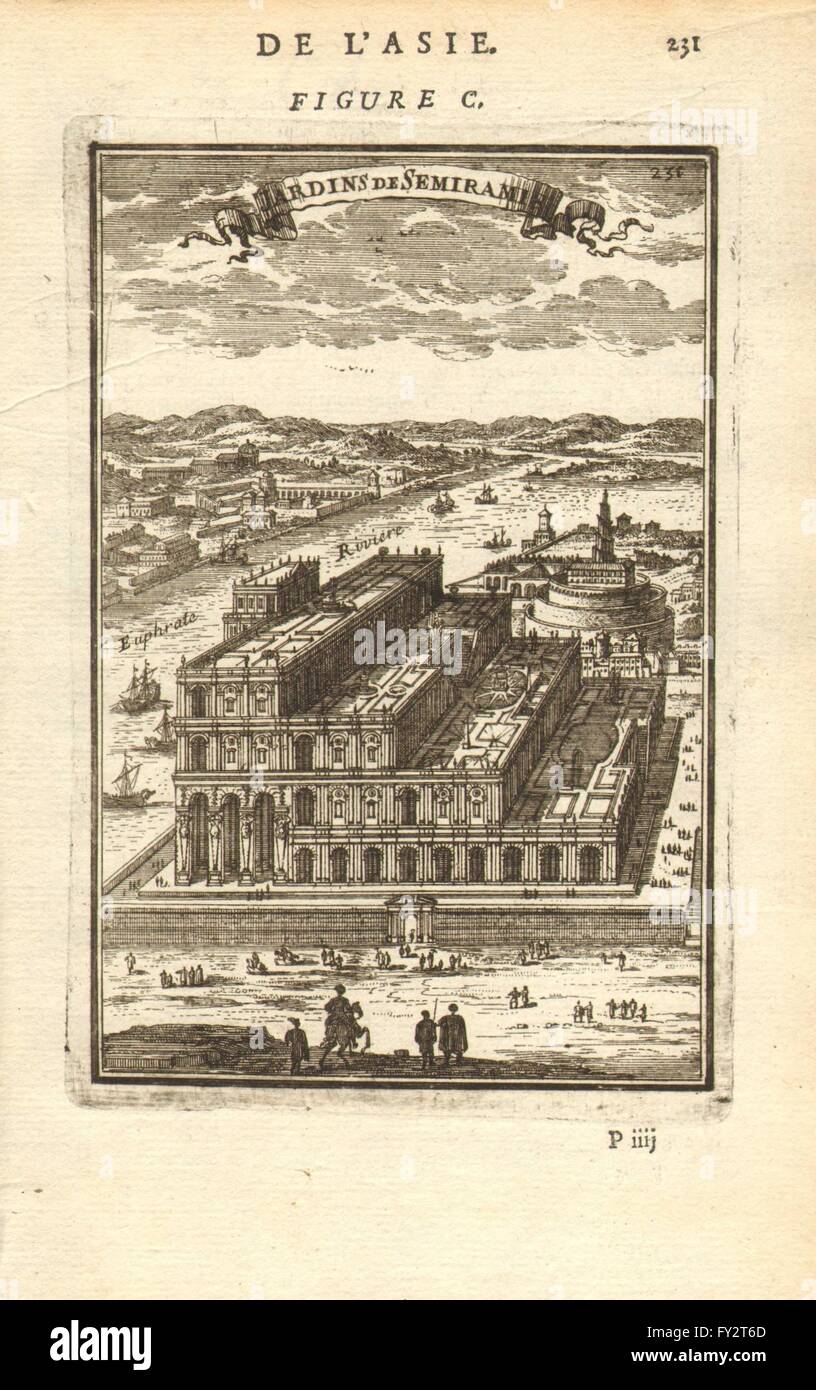 Giardini pensili di Babilonia: "Jardins de Semiramis'. MALLET, antica stampa 1683 Foto Stock