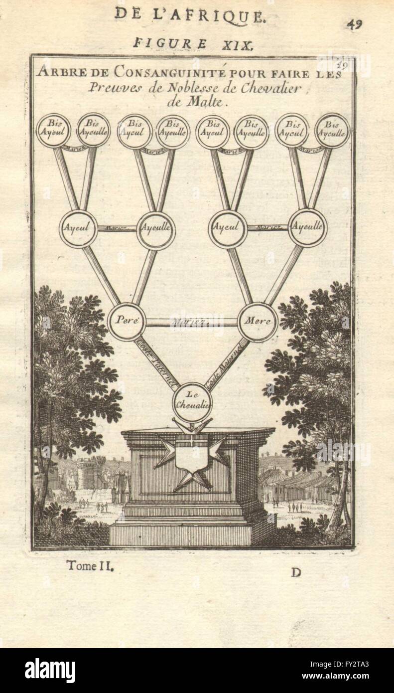 MALTA: Ancestry & prove di nobiltà dei Cavalieri Ospitalieri di Malta. MALLET, 1683 Foto Stock