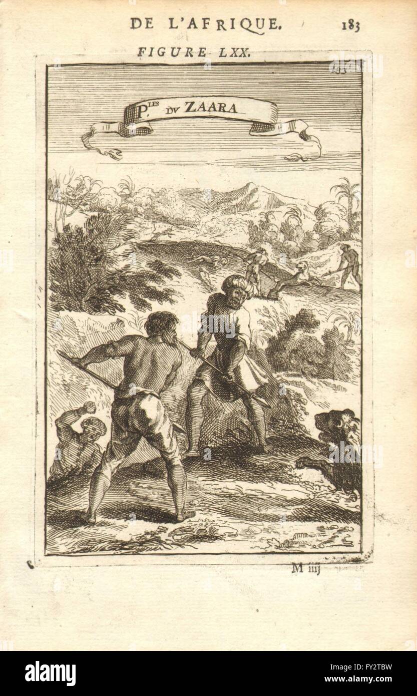 Nord Africa: Caccia leoni nel Sahara. "Peuples du Zaara'. MALLET, 1683 Foto Stock