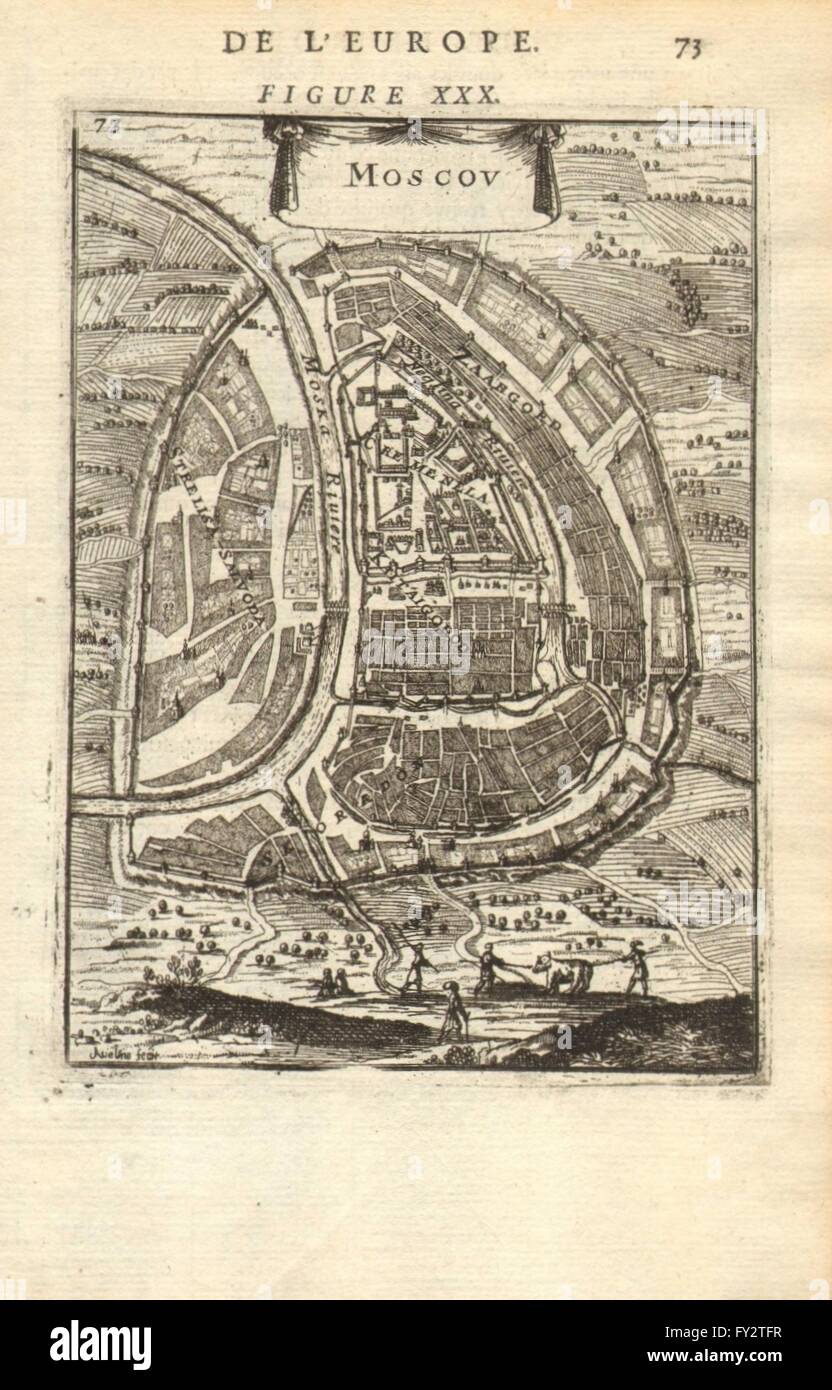 Mosca МОСКВА:decorativo piano della città.Russia.'Moscou'.Il Cremlino &c.Mallet, 1683 Mappa Foto Stock