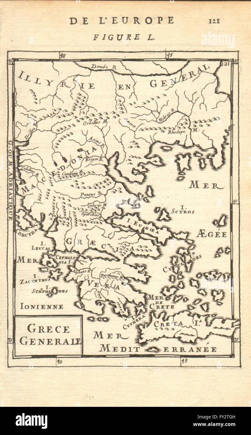 Grecia:"Grece Generale'. Mostra fiumi/isole.Creta e Cicladi.Mallet, 1683 Mappa Foto Stock