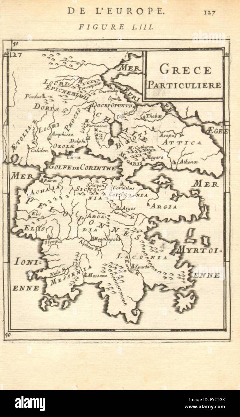 Il SUD DELLA GRECIA:Peloponneso Attica Tessaglia.Grece Particuliere.Mallet, 1683 Mappa Foto Stock