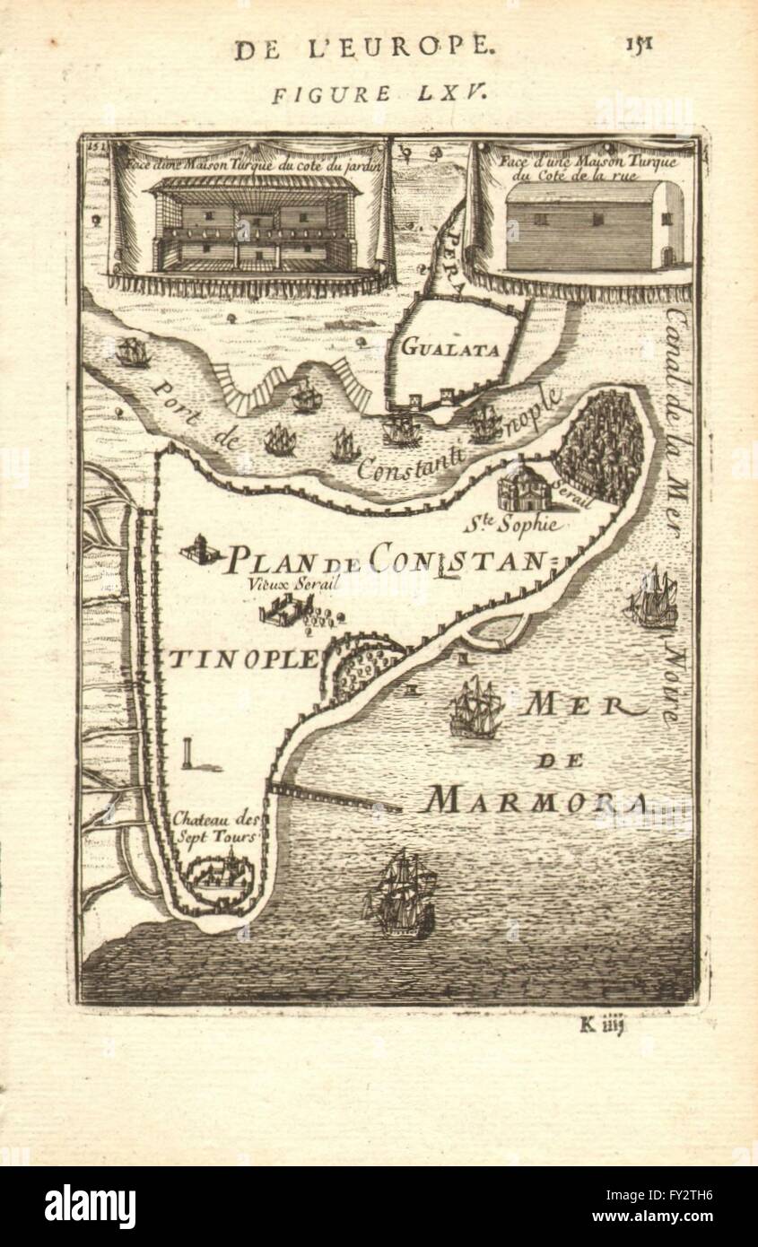Costantinopoli (Istanbul) : Pianta della città. Galata Pera Golden Horn.Mallet, 1683 Mappa Foto Stock