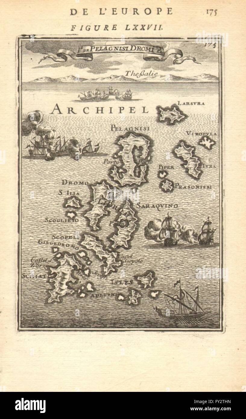 Le Sporadi: Kyra Panagia Alonissos Skiathos Skopelos. La Grecia. MALLET, 1683 Mappa Foto Stock