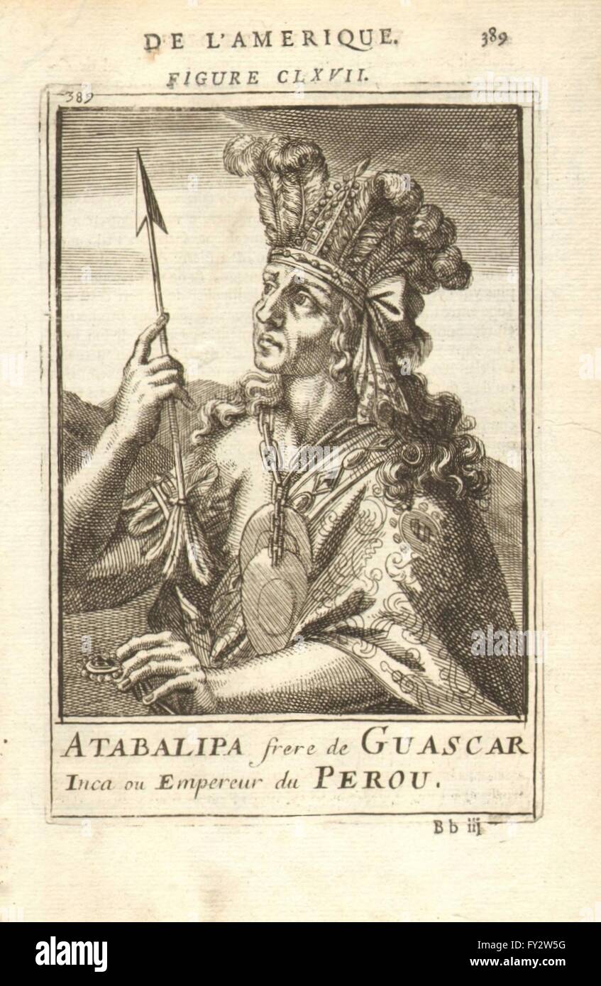 ATAHUALPA/ATABALIPA: l'ultimo Sapa Imperatore Inca. Tawantinsuyu. Il Perù. MALLET 1683 Foto Stock