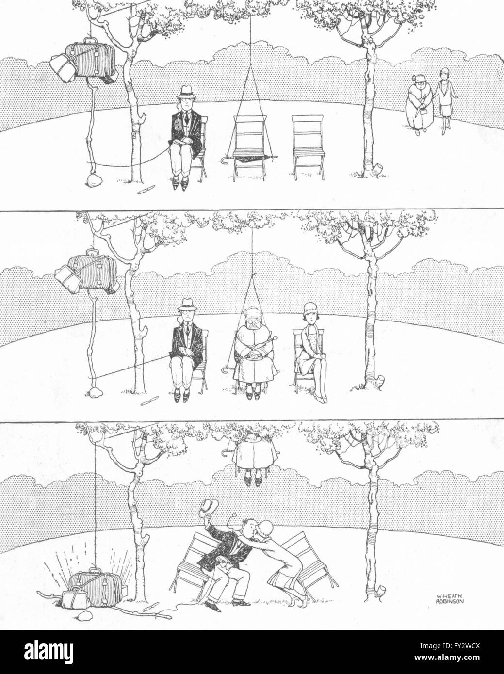 HEATH ROBINSON: sollevamento del chaperone. Il romanticismo, vintage print 1935 Foto Stock