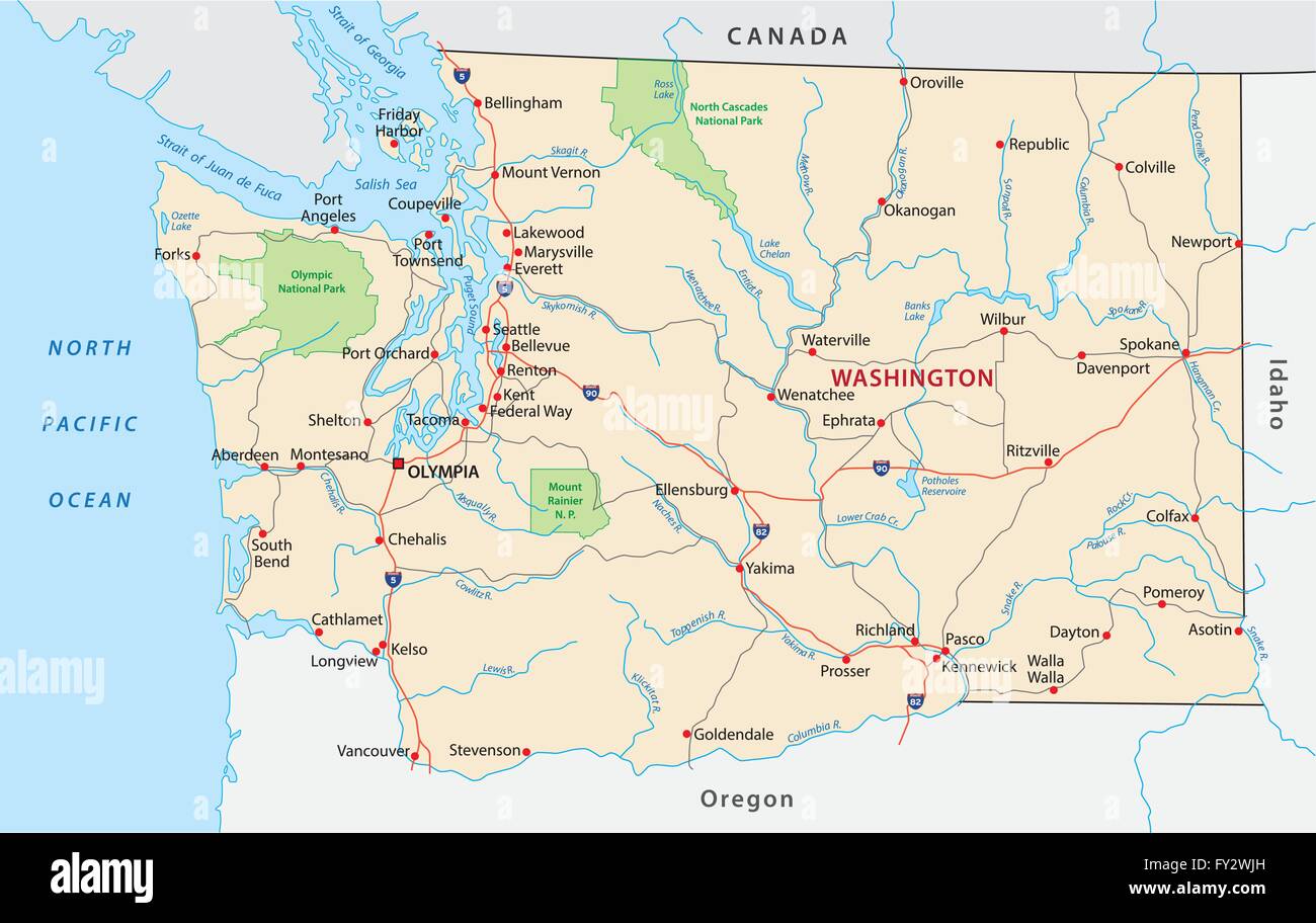 Stato di Washington road map Illustrazione Vettoriale