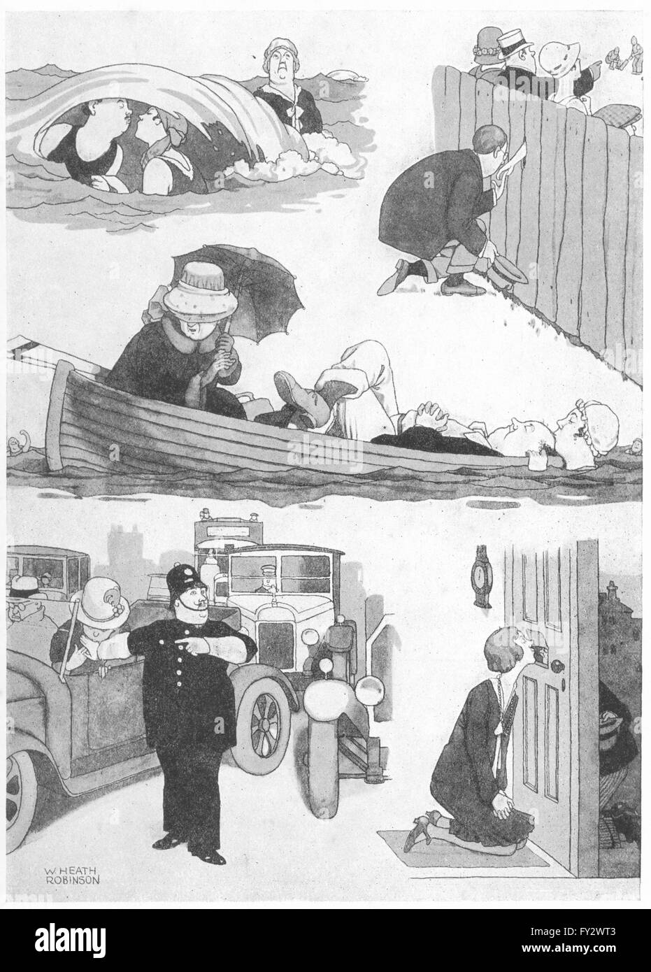 HEATH ROBINSON: Baci rubati. Il Romance. Evitando l'accompagnatore, antica stampa 1935 Foto Stock