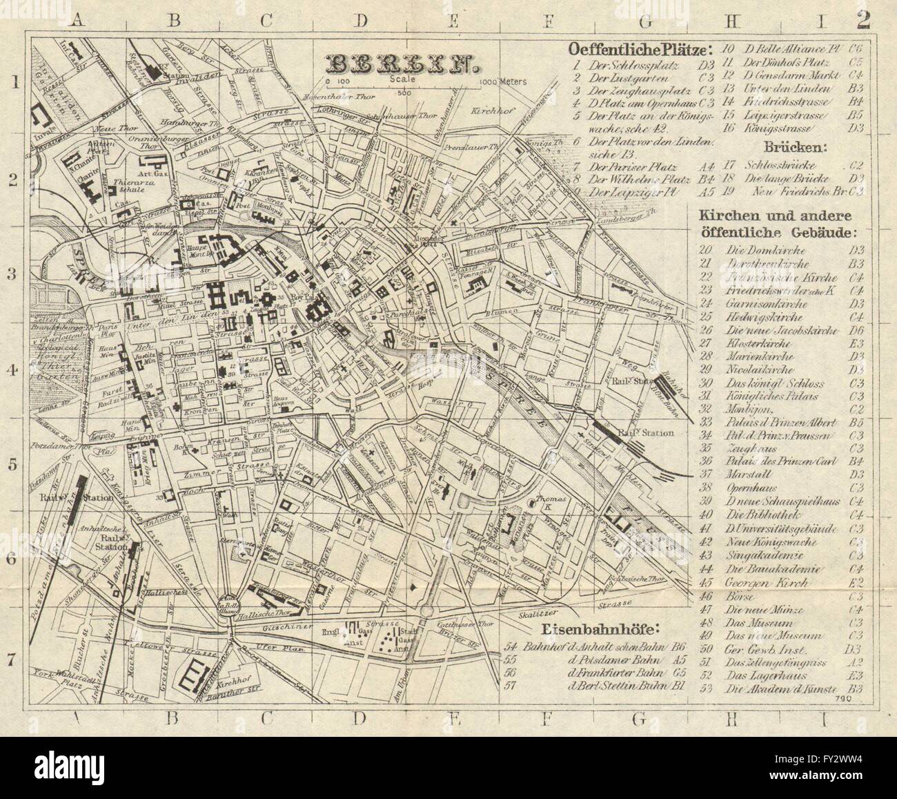 Berlino: antico piano urbanistico. Mappa della città. Germania. BRADSHAW, 1890 Foto Stock