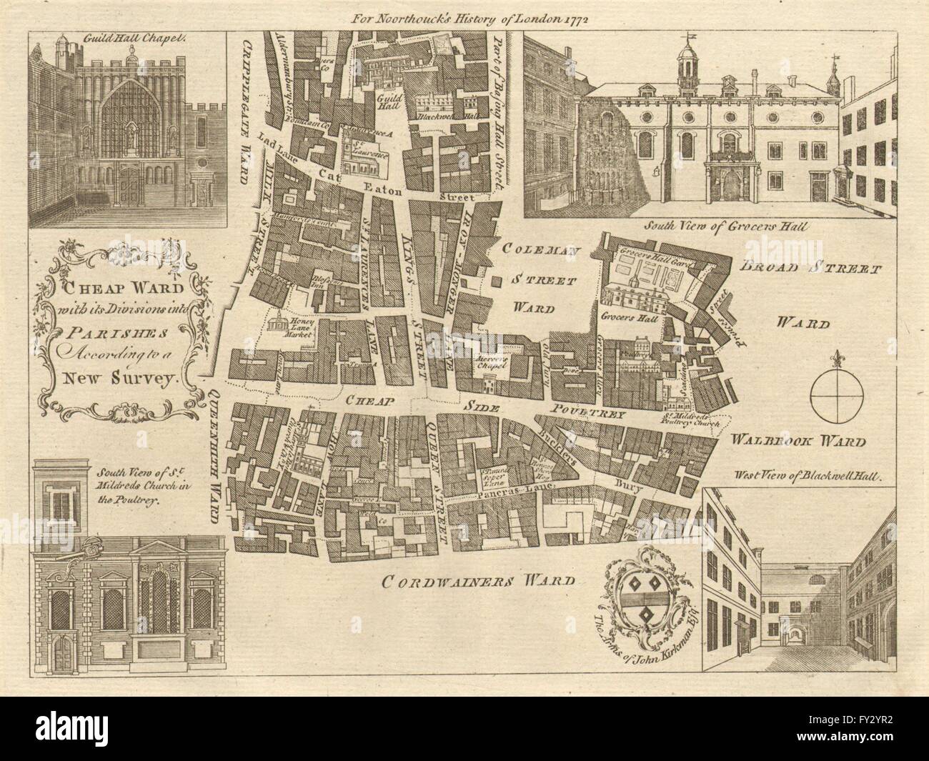A BUON MERCATO WARD. Città di Londra. Cheapside pollame. BOWEN / NOORTHOUCK, 1772 Mappa Foto Stock