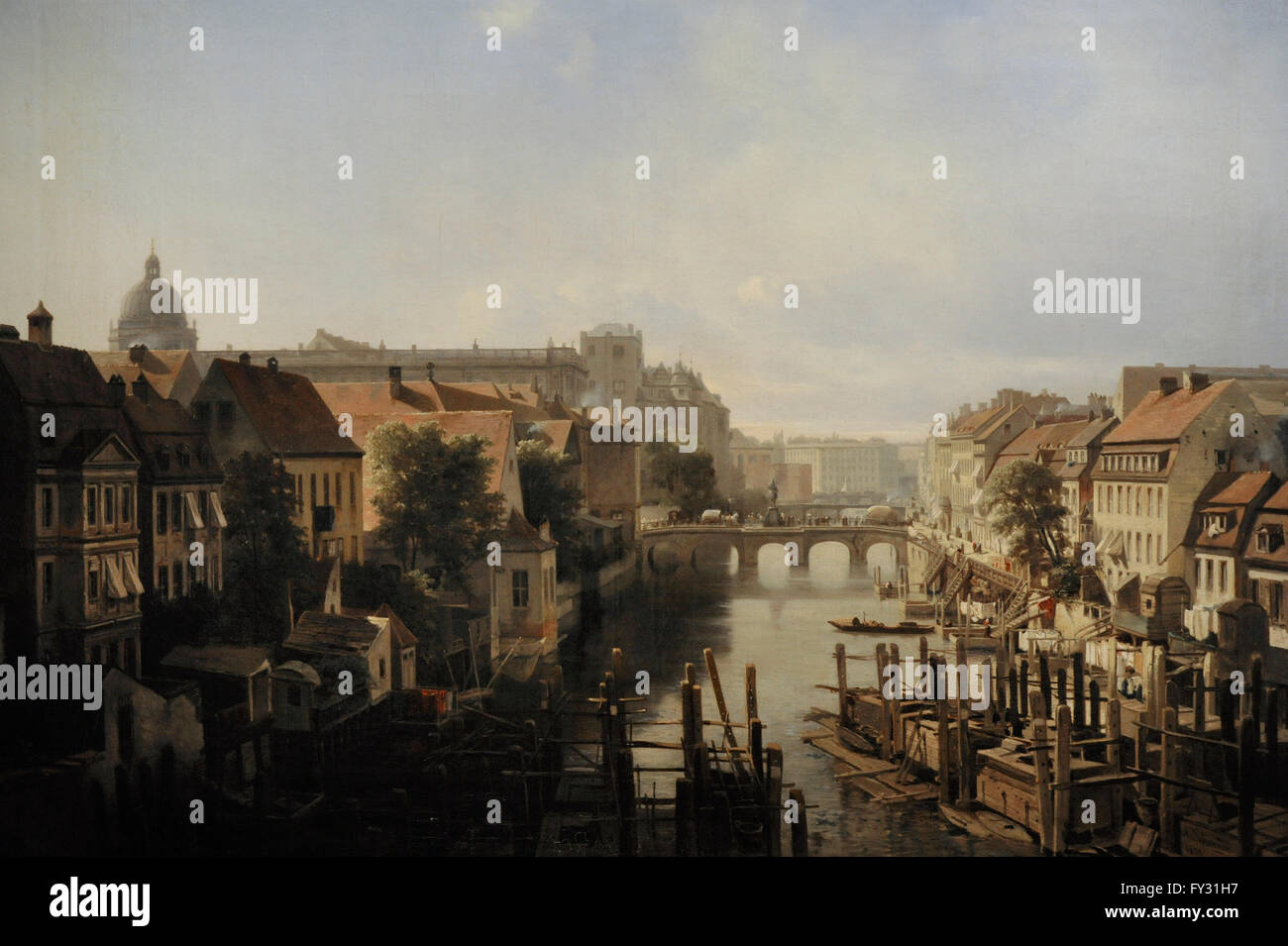 Albert Schwendy (1820-1902). Pittore tedesco. Berlino. Vista della Lange Brucke dal fiume Sprea, 1850. Olio su tela.Lo Stato Museo Hermitage. San Pietroburgo. La Russia. Foto Stock