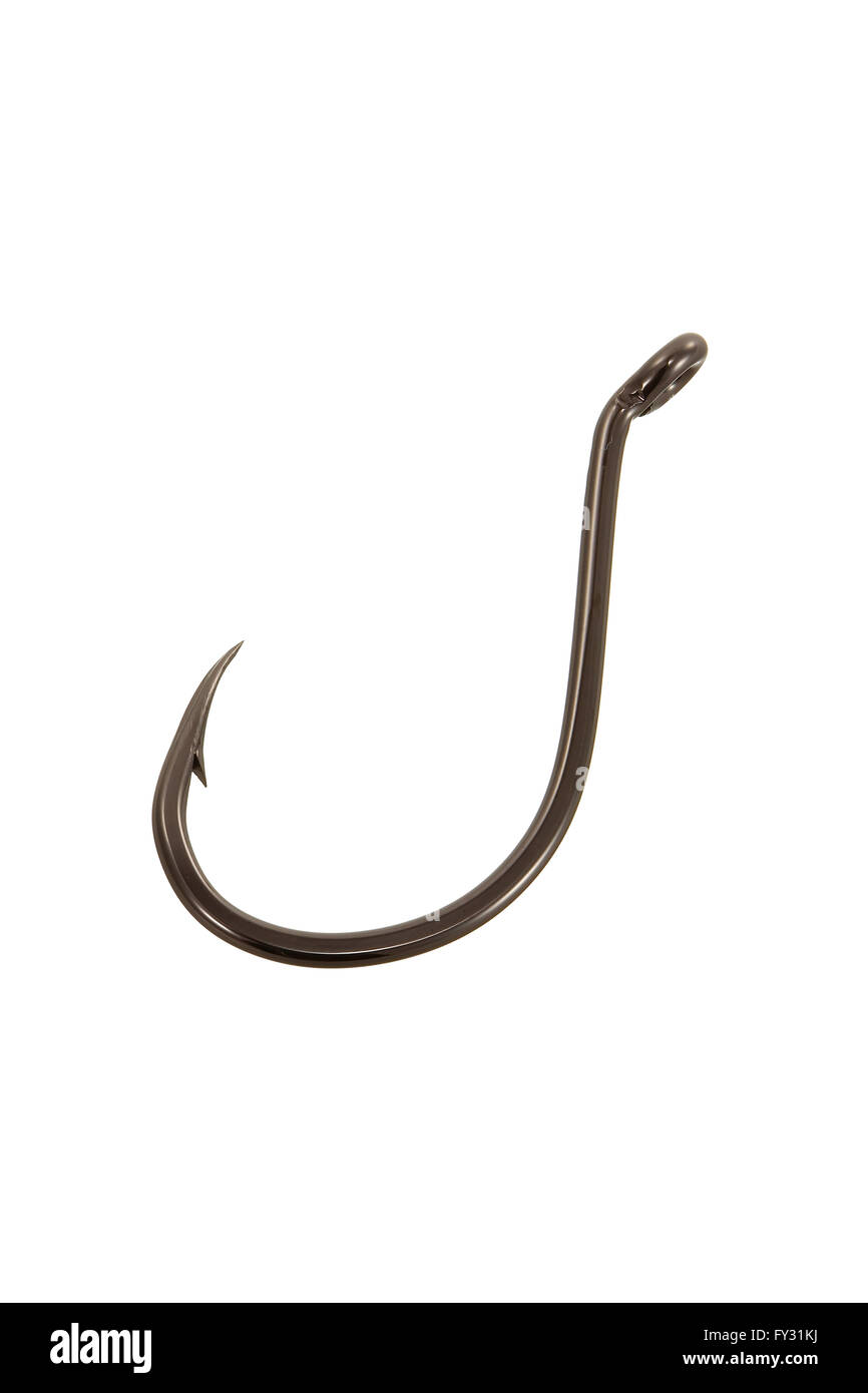 Una pesca ganci di ferro su sfondo bianco Foto Stock