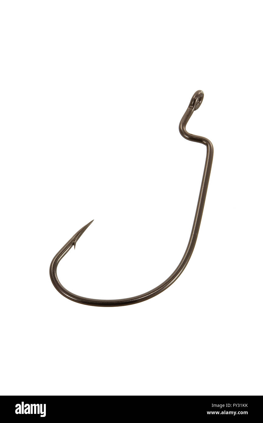 Una pesca ganci di ferro su sfondo bianco Foto Stock
