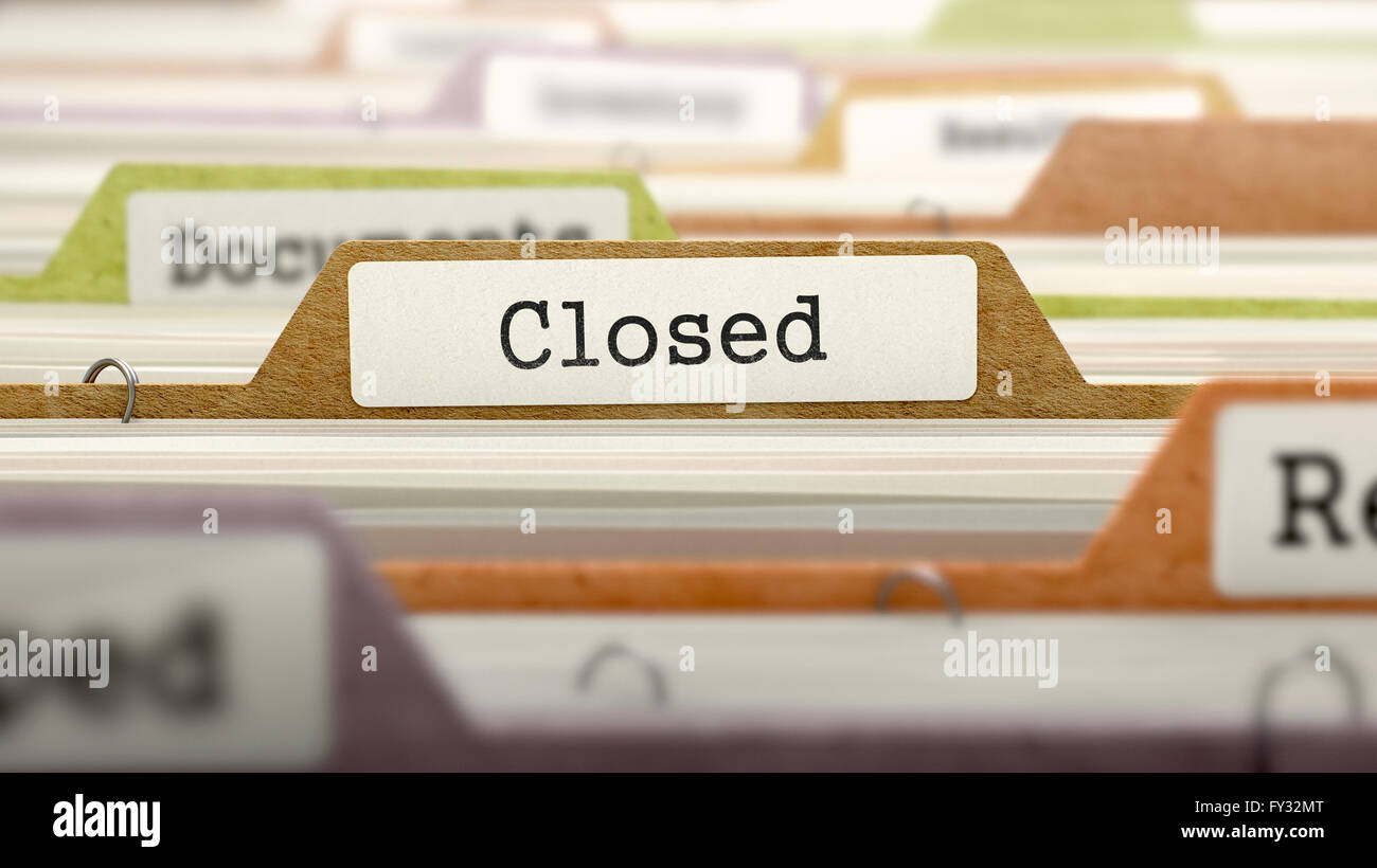 Concetto di chiusura su file etichetta. Foto Stock