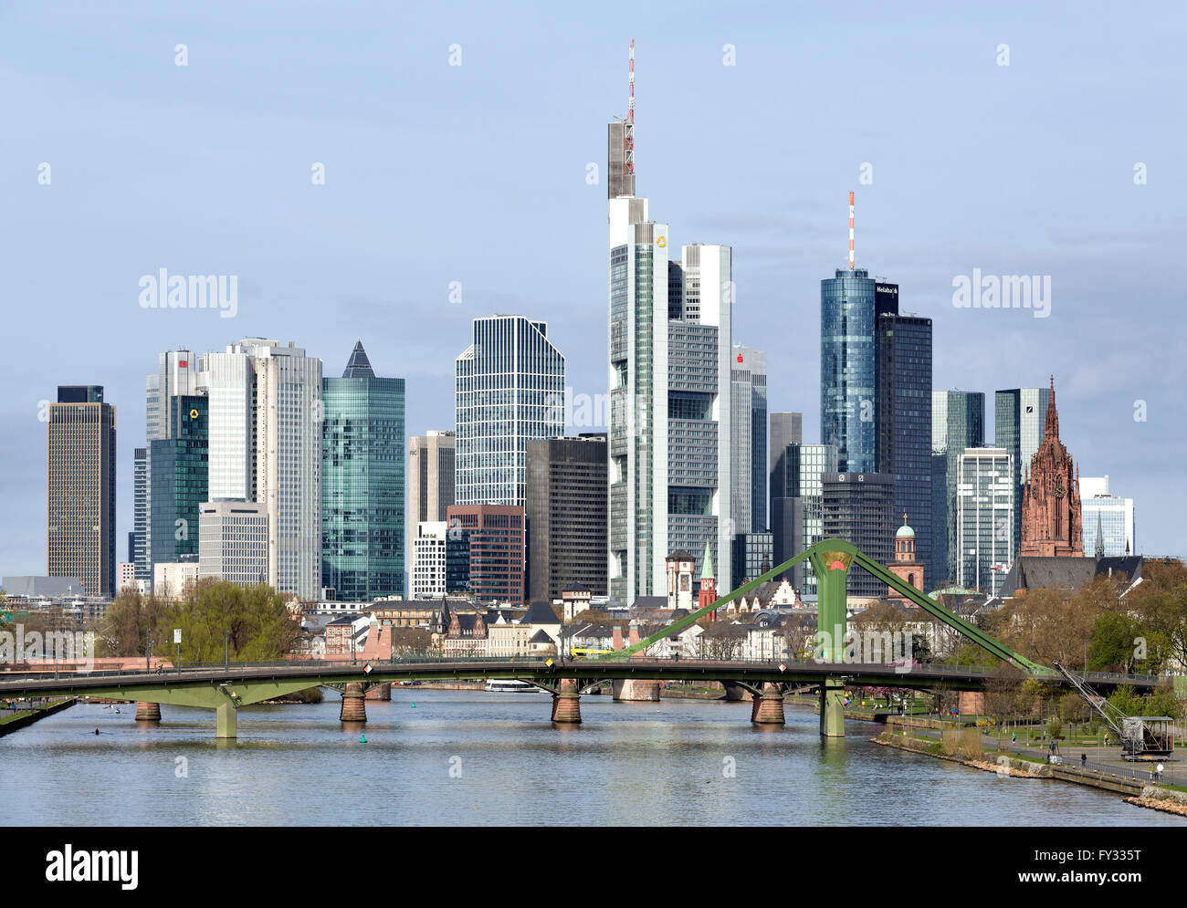 Grattacielo skyline, il quartiere finanziario di Francoforte, Hesse, Germania Foto Stock