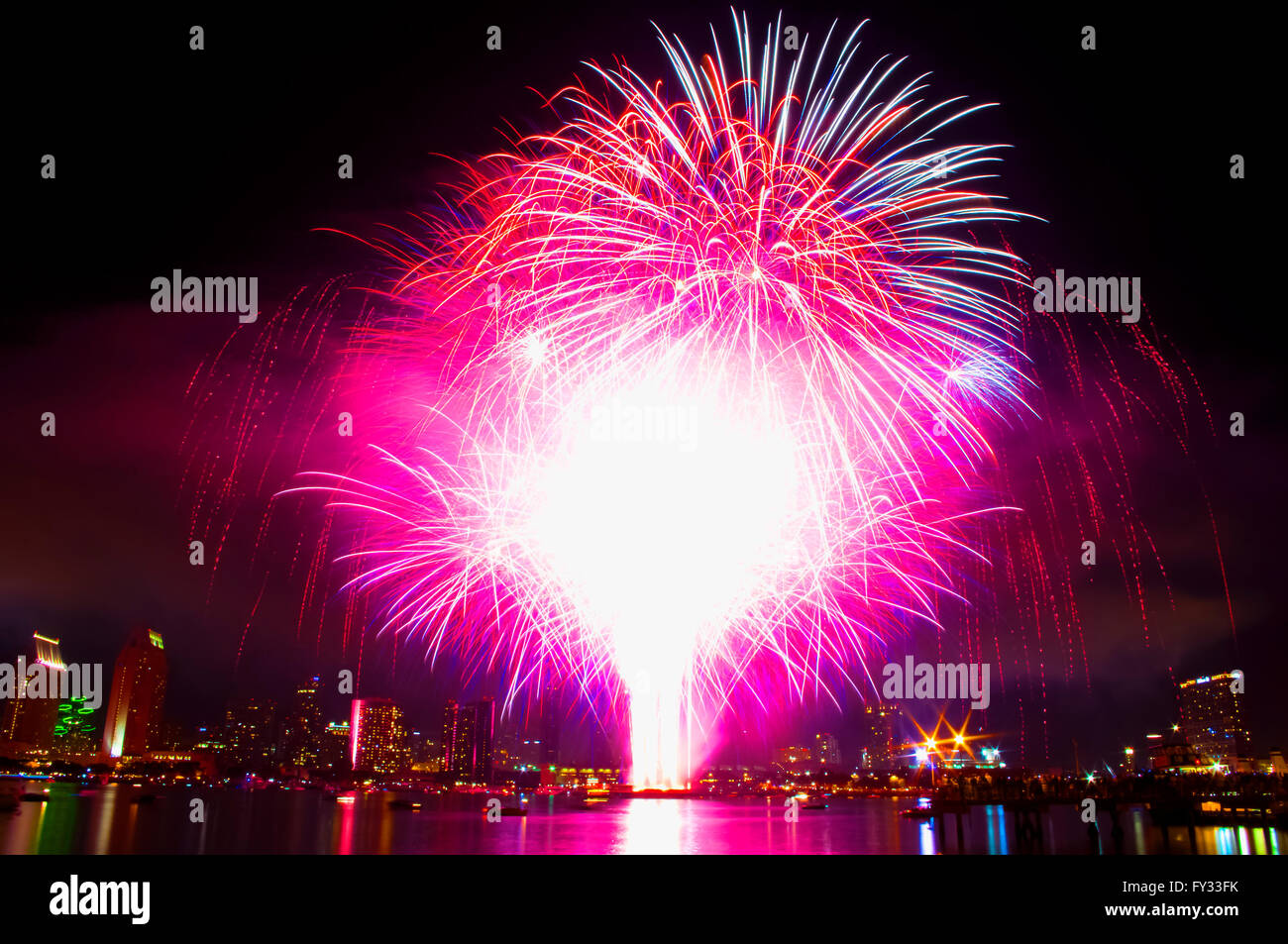 Fuochi d'artificio, San Diego, città notte foto Foto Stock