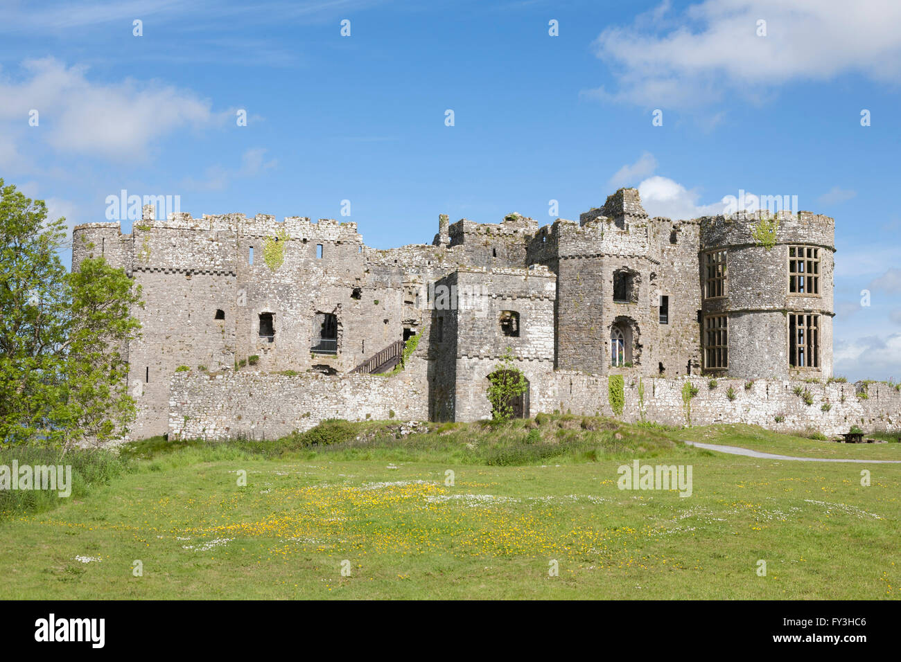 Vista di Carew Castle Pembrokeshire Wales Foto Stock