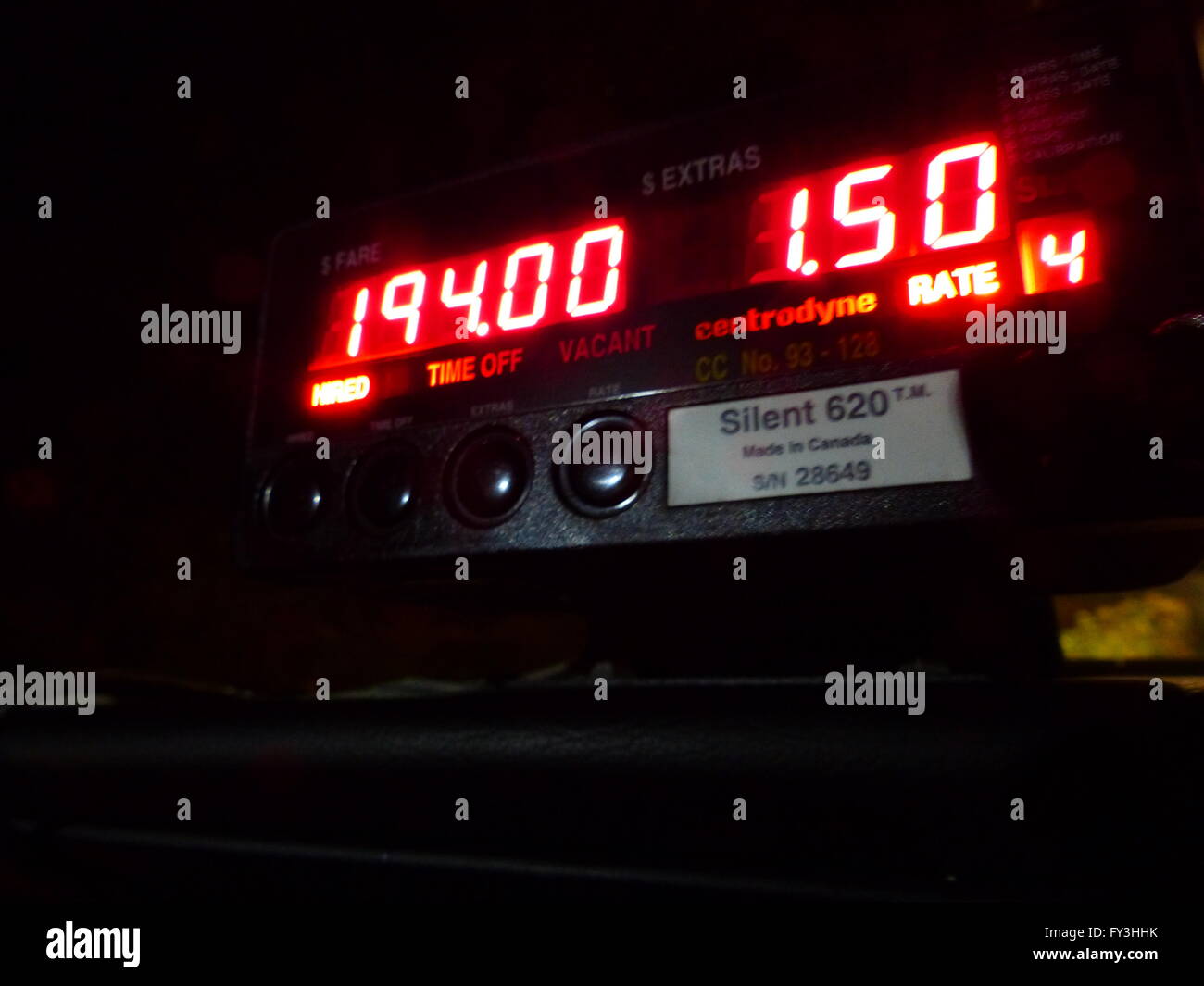 New York City taxi meter mostra 194 Dollar tariffa Foto Stock