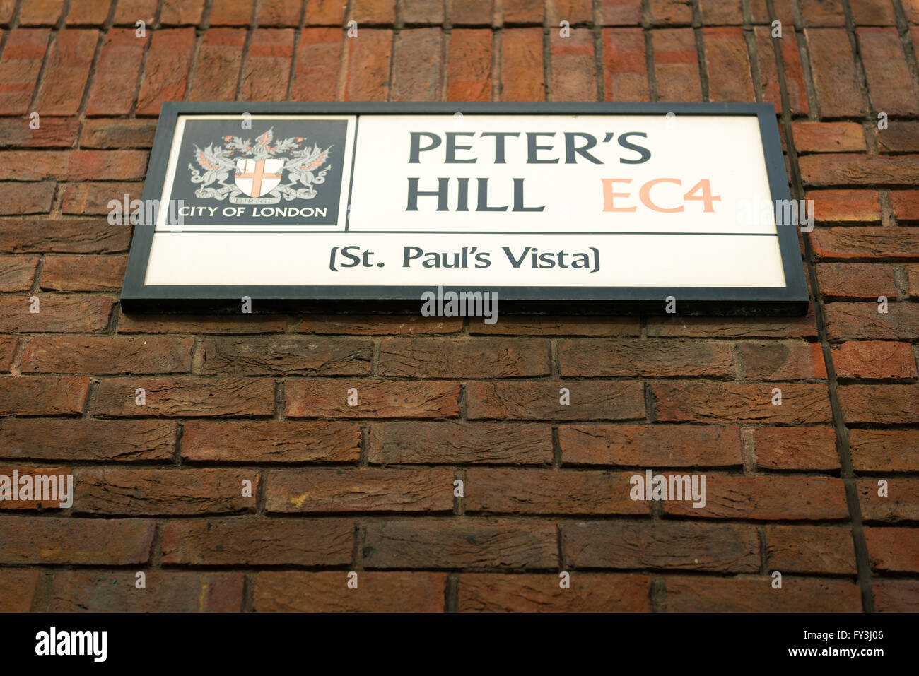 London street segno per Peter's Hill CE4. San Paolo vista. Foto Stock