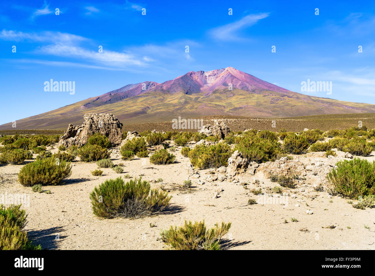 Montagna e deserto nel Parco Nazionale, Uyuni, Bolivia Foto Stock