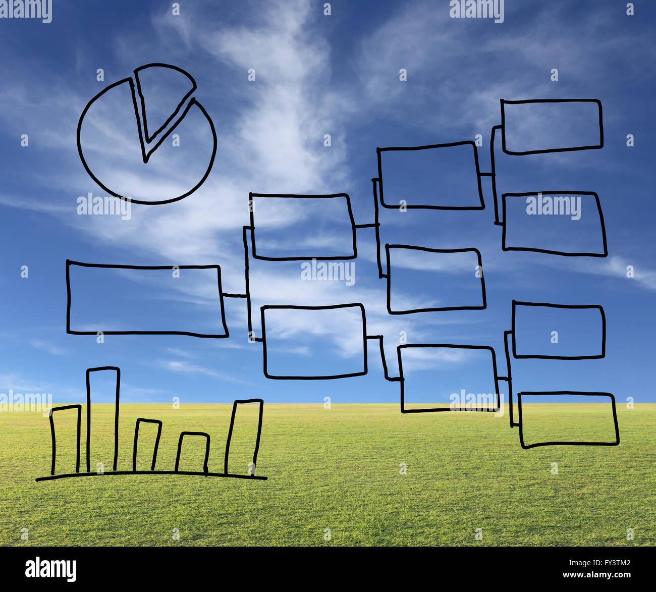 Disegnata a mano doodle casella di testo raccolta per il business il concetto di sistema su sfondo naturale. Foto Stock