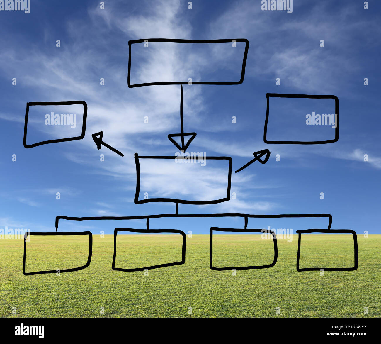 Disegnata a mano doodle casella di testo raccolta per il business il concetto di sistema su sfondo naturale. Foto Stock