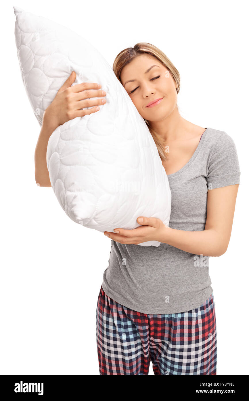Woman hugging pillow sleeping immagini e fotografie stock ad alta  risoluzione - Alamy