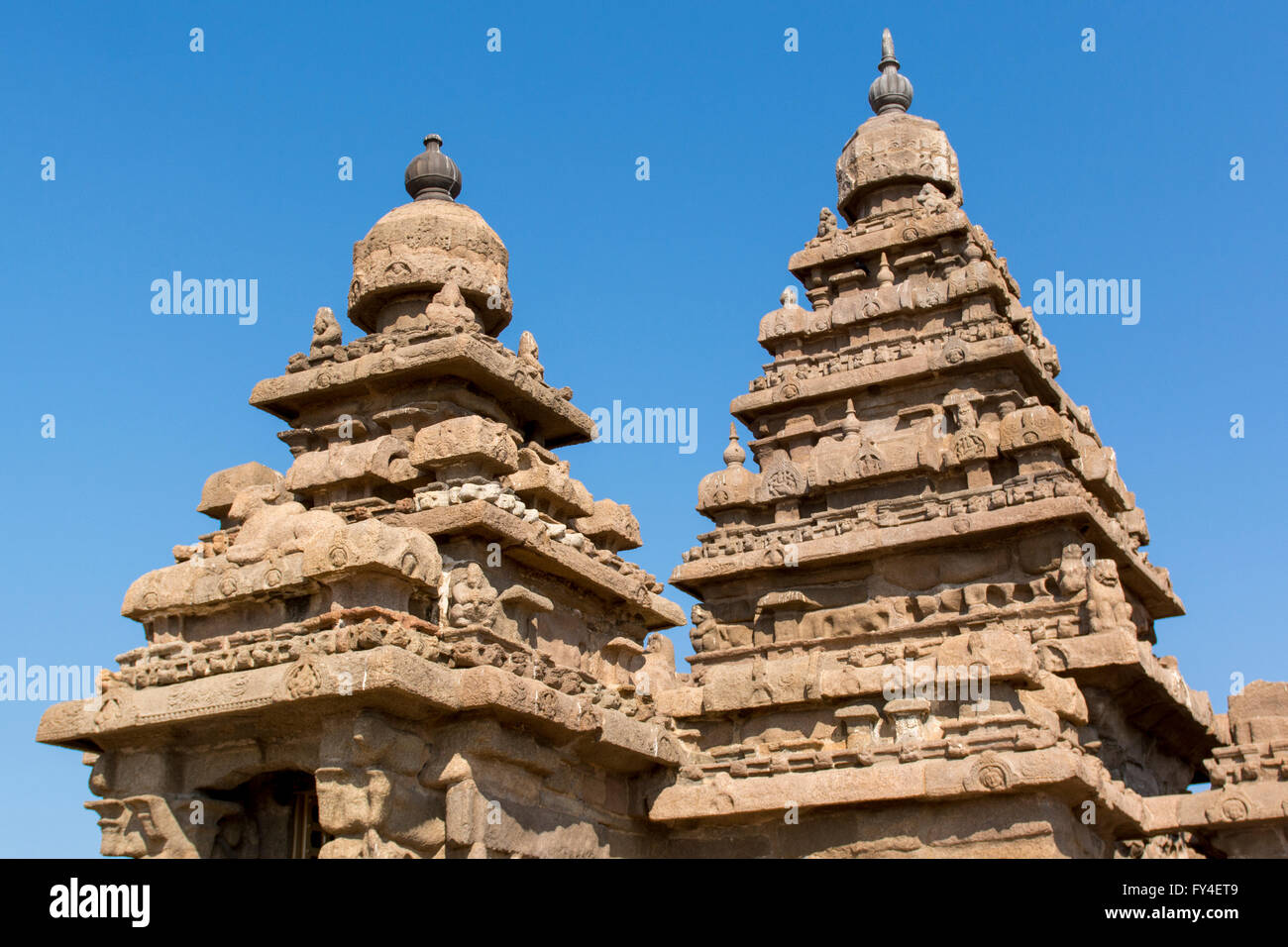 Il Tempio Shore, Mahabalipuram tempio complesso, costa di Coromandel, India Foto Stock