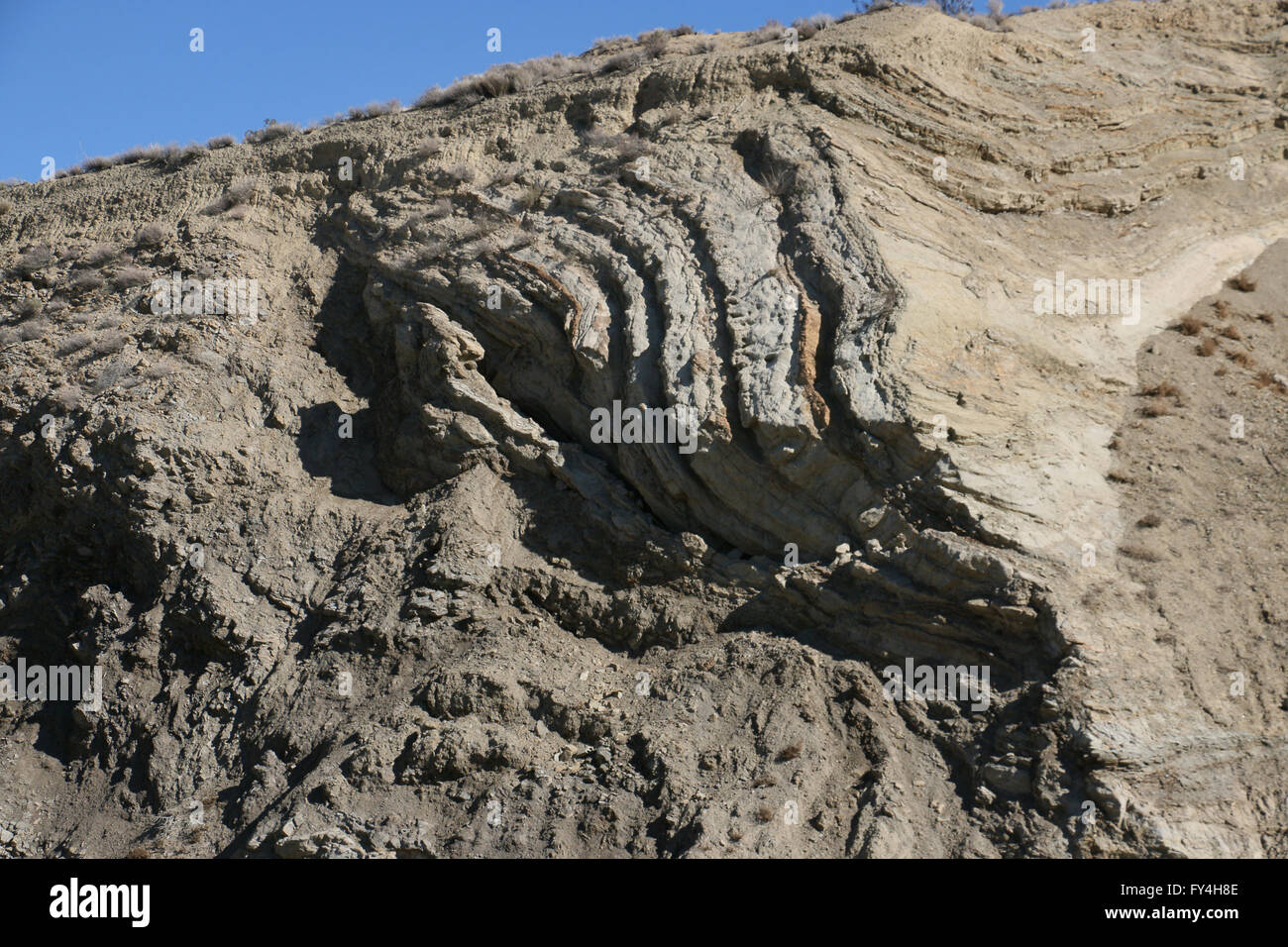 Ripiegato gli strati di roccia da San Andres anomalia di Palmdale Calfornia Foto Stock