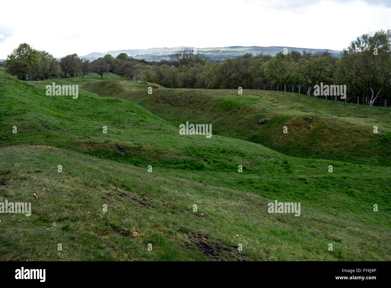 Antonine Wall Scozia. Rough Castle, Bonnybridge vicino a Falkirk Wheel Foto Stock