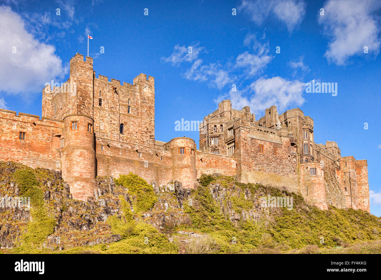 Il castello di Bamburgh, Northumberland, England, Regno Unito Foto Stock